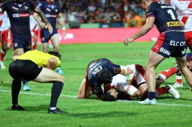 Hull KR 'dan Rhyse Martin gol çizgisinin biraz gerisinde kaldı, 29 Ağustos 2025' te İngiltere 'nin Hull kentindeki Sewell Group Craven Park' ta oynanan Betfred Süper Lig karşılaşmasında Hull KR, St Helens maçında deneme yapmadı.