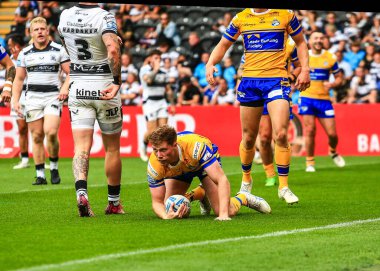 Leeds Rhinos takımından Morgan Gannon, 30 Ağustos 2025 'te MKM Stadyumu' nda oynanan 24. Betfred Süper Lig karşılaşmasında Leeds Rhinos 'a karşı oynuyor.