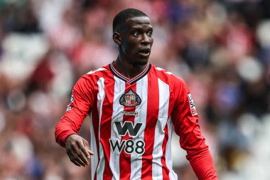 Sunderland 'dan Nordi Mukiele Premier Lig maçı sırasında Sunderland, Brentford' a karşı Stadyum of Light, Sunderland, Birleşik Krallık, 30 Ağustos 2025