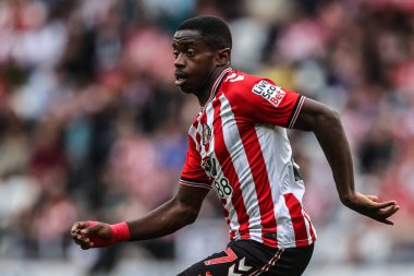 Sunderland 'dan Noah Sadiki Premier League maçında Sunderland, Brentford' a karşı Stadyum of Light, Sunderland, Birleşik Krallık, 30 Ağustos 2025