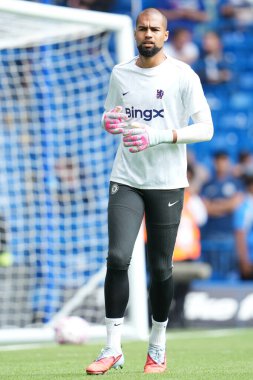 Chelsea 'den Robert Snchez Premier Lig karşılaşması öncesinde ısınıyor Chelsea Fulham' a karşı Stamford Bridge, Londra, 30 Ağustos 2025