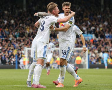 Joe Rodon of Leeds United celebrates his goal to make it 1-1 during the Premier League match Leeds United vs Bournemouth at Elland Road, Leeds, United Kingdom, 27th September 2025