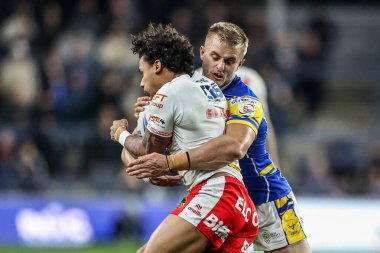 St. Helens 'li Tristan Sailor, 27 Eylül 2025 tarihinde Leeds, İngiltere' deki Headingley Stadyumu 'nda oynanan Betfred Süper Lig eleme maçında Leeds Rhinos-St Helens maçında Leeds Rhinos ile karşı karşıya geldi.
