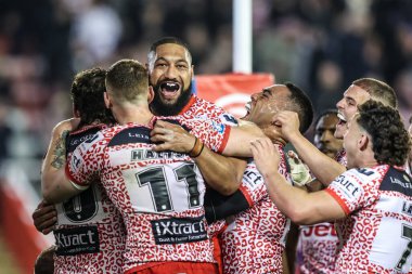Isaac Liu of Leigh Leopards celebrates his try making it 10-0 during the Betfred Super League play-off Eliminator 1 match Leigh Leopards vs Wakefield Trinity at Progress With Unity Stadium, Leigh, United Kingdom, 26th September 2025