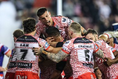 Isaac Liu of Leigh Leopards celebrates his try making it 10-0 during the Betfred Super League play-off Eliminator 1 match Leigh Leopards vs Wakefield Trinity at Progress With Unity Stadium, Leigh, United Kingdom, 26th September 2025 