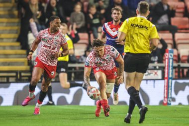 Keanan Brand of Leigh Leopards goes over for a try to make it 4-0 during the Betfred Super League play-off Eliminator 1 match Leigh Leopards vs Wakefield Trinity at Progress With Unity Stadium, Leigh, United Kingdom, 26th September 2025 