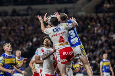 Leeds Rhinos takımından Mark Percival ve Harry Newman, 27 Eylül 2025 tarihinde Leeds, İngiltere 'deki Headingley Stadyumu' nda oynanan Betfred Süper Lig eleme maçı 1.