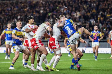 Leeds Rhinos takımından Mark Percival ve Harry Newman, 27 Eylül 2025 tarihinde Leeds, İngiltere 'deki Headingley Stadyumu' nda oynanan Betfred Süper Lig eleme maçı 1.