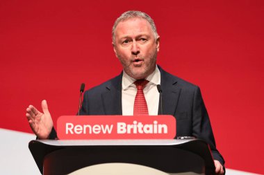 Steve Reed MP, Secretary of State for Communities, Housing and Local Government speaks during the Labour Party Annual Conference 2025 at The ACC, Liverpool, United Kingdom, 28th September 2025