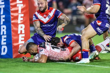 Isaac Liu of Leigh Leopards goes over for a try making it 10-0 during the Betfred Super League play-off Eliminator 1 match Leigh Leopards vs Wakefield Trinity at Progress With Unity Stadium, Leigh, United Kingdom, 26th September 2025