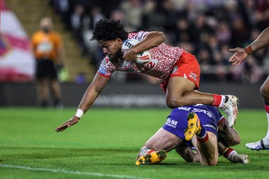 Alec Tuitavake of Leigh Leopards goes over for a try making it 24-4 during the Betfred Super League play-off Eliminator 1 match Leigh Leopards vs Wakefield Trinity at Progress With Unity Stadium, Leigh, United Kingdom, 26th September 2025