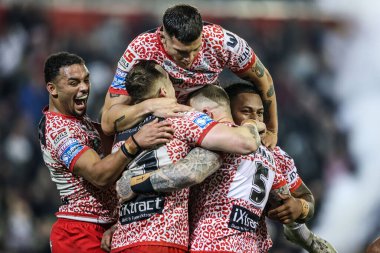 Josh Charley of Leigh Leopards celebrates his try making it 16-0 during the Betfred Super League play-off Eliminator 1 match Leigh Leopards vs Wakefield Trinity at Progress With Unity Stadium, Leigh, United Kingdom, 26th September 2025 