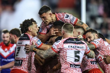 Isaac Liu of Leigh Leopards celebrates his try making it 10-0 during the Betfred Super League play-off Eliminator 1 match Leigh Leopards vs Wakefield Trinity at Progress With Unity Stadium, Leigh, United Kingdom, 26th September 2025