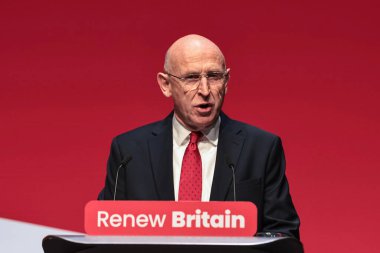 John Healey MP, Defence Secretary addresses Conference during the labour Party Annual Conference 2025 Day 2 at The ACC, Liverpool, United Kingdom, 29th September 2025