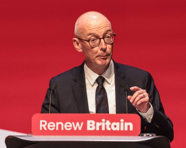 Pat McFadden MP, Secretary of State for Work and Pensions addresses the Conference during the labour Party Annual Conference 2025 Day 2 at The ACC, Liverpool, United Kingdom, 29th September 2025