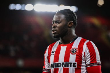 Sheffield United 'dan Femi Seriki, 30 Eylül 2025' te Bramall Lane, Sheffield, İngiltere 'de oynanan ve Southampton' a karşı oynanan Sky Bet Şampiyonası maçında Southampton 'a gol attıktan sonra çizgiciye sesleniyor.