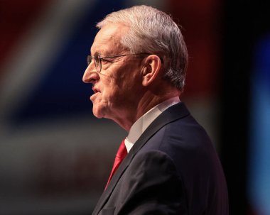 Hilary Benn MP, Secretary of State for Northern Ireland speaks to delegates and attendees during the Labour Party Annual Conference 2025 Day 3 at The ACC, Liverpool, United Kingdom, 30th September 2025 