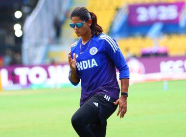 Radha Yadav of India pre match practice session during the ICC Women's World Cup India Women v Sri Lanka Women at ACA Barsapara Cricket Stadium, Guwahati, India, 30th September 2025