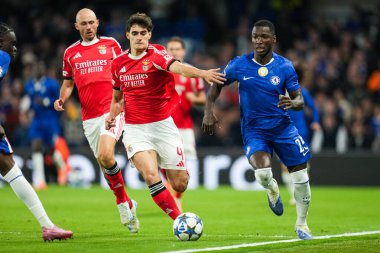 Chelsea 'den Moiss Caicedo ve Benfica' dan Antonio Silva UEFA Şampiyonlar Ligi karşılaşmasında Chelsea-Benfica Stamford Bridge, Londra, 30 Eylül 2025
