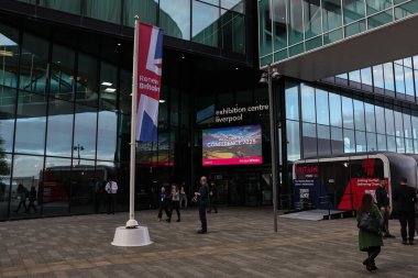 The entrance to the Exhibition Centre Liverpool during the Labour Party Annual Conference 2025 Day 3 at The ACC, Liverpool, United Kingdom, 30th September 2025 