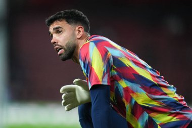 Arsenal 'den David Raya UEFA Şampiyonlar Ligi karşılaşması öncesinde Arsenal, Olympiakos FC' ye karşı Emirates Stadyumu, Londra, İngiltere, 1 Ekim 2025 