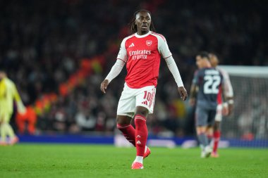 Eberechi Eye of Arsenal UEFA Şampiyonlar Ligi maçı sırasında Arsenal, Olympiakos FC 'ye karşı Emirates Stadyumu, Londra, 1 Ekim 2025 