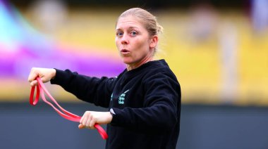 Heather Knight of England streaching up during the ICC Women's World Cup England Woman vs South Africa Women pre match training session at ACA Barsapara Cricket Stadium, Guwahati, India, 2nd October 2025 