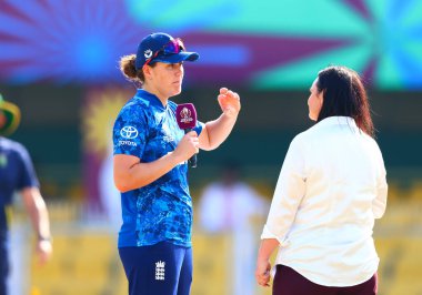 Nat Sciver Brunt (Captain) of England after winning the coin toss chose to ball first during  the ICC Women's World Cup match 04 England Women vs South Africa Women at ACA Barsapara Cricket Stadium, Guwahati, Assam / India, 3rd October 2025