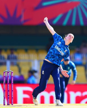 Lauren Bell of England bownling action during the ICC Women's World Cup match 04 England Women vs South Africa Women at ACA Barsapara Cricket Stadium, Guwahati, Assam / India, 3rd October 2025 