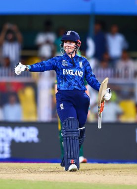 Tammy Beaumont of England celebrating after winning the match  during the ICC Women's World Cup match 04 England Women vs South Africa Women at ACA Barsapara Cricket Stadium, Guwahati, Assam / India, 3rd October 2025