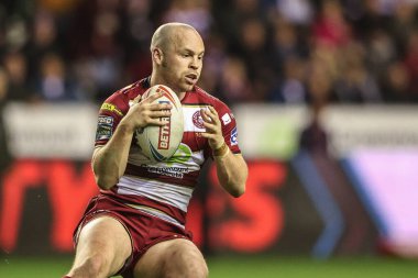 Wigan Warriors 'tan Liam Marshall, 3 Ekim 2025' te İngiltere 'nin Wigan kentinde oynanan The Brick Community Stadyumu' nda Wigan Warriors 'a karşı oynadığı Süper Lig Yarı Final maçı sırasında sahada.
