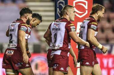 Wigan Warriors 'dan Bevan French, 3 Ekim 2025' te İngiltere 'nin Wigan kentinde oynanan The Brick Community Stadyumu' nda oynanan Wigan Warriors - Leopards maçında 4-0 'lık yarı final karşılaşmasını kutluyor.