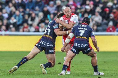 Hull KR 'dan Dean Hadley, 3 Ekim 2025' te İngiltere 'nin Hull kenti Kingston' da oynanan Sewell Group Craven Park 'ta oynanan Betfred Süper Lig yarı final maçı Hull KR-St Helens maçında mücadele etti.
