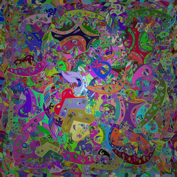 Nahtloses Muster Mit Interessanten Kritzeleien Auf Farbigem Hintergrund Vektorillustration — Stockvektor