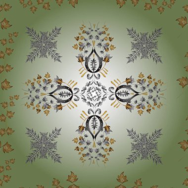 Seamless pattern with interesting doodles on colorfil background. Vector illustration. Vintage. Flowers.