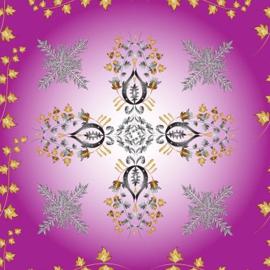 Seamless pattern with interesting doodles on colorfil background. Vector illustration. Vintage. Flowers.