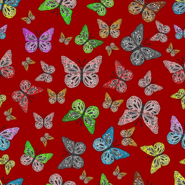 蝶のパターン 落書き スケッチ 抽象的なシームレスなパターンのための壁紙 男の子 女の子 — ストック写真