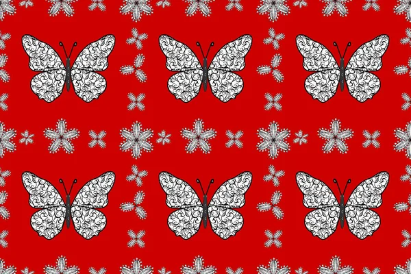 나비등의 귀여운 무늬가 빨간색 배경에 나비가 프린트를 여성용 바다없는 — 스톡 사진