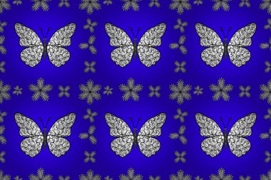 Butterfly floral pattern on tropical theme. Cute butterfly seamless pattern in blue, white and black colors. Perfect for textile, wallpapers, web page backgrounds, surface textures. design.