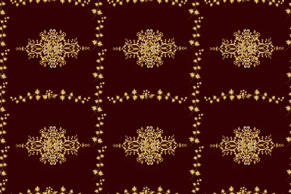 Seamless pattern oriental ornament. Golden pattern on beige, yellow and brown colors with golden elements. Islamic design. Floral tiles. Golden textile print.