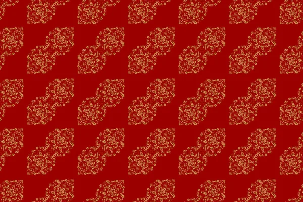 Christmas golden snowflake seamless pattern. Winter snow texture wallpaper. Golden snowflakes on yellow, neutral and red colors. Symbol holiday, New Year celebration golden pattern.