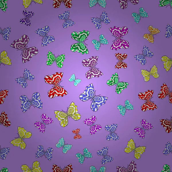 Patrón Sin Costuras Con Garabatos Interesantes Fondo Colorfil Ilustración Mariposas —  Fotos de Stock