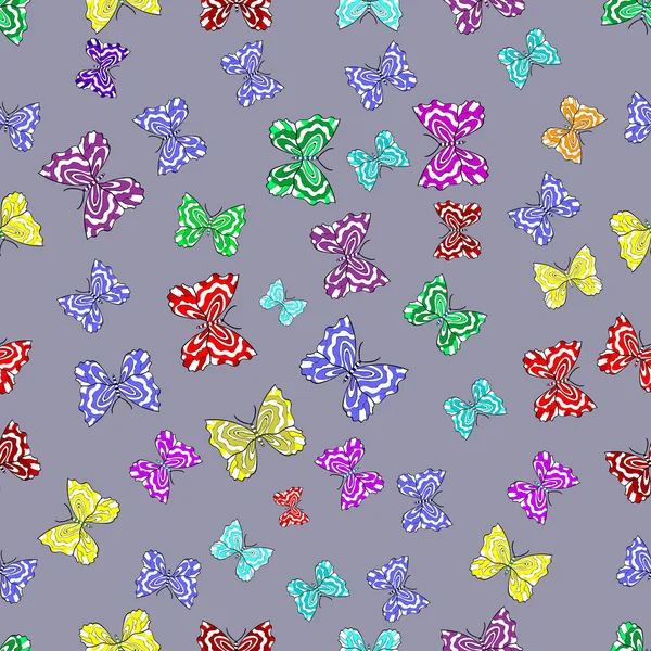 Płynny Wzór Ciekawymi Bazgrołami Tle Kolorfilu Rastrowa Ilustracja Motyle — Zdjęcie stockowe