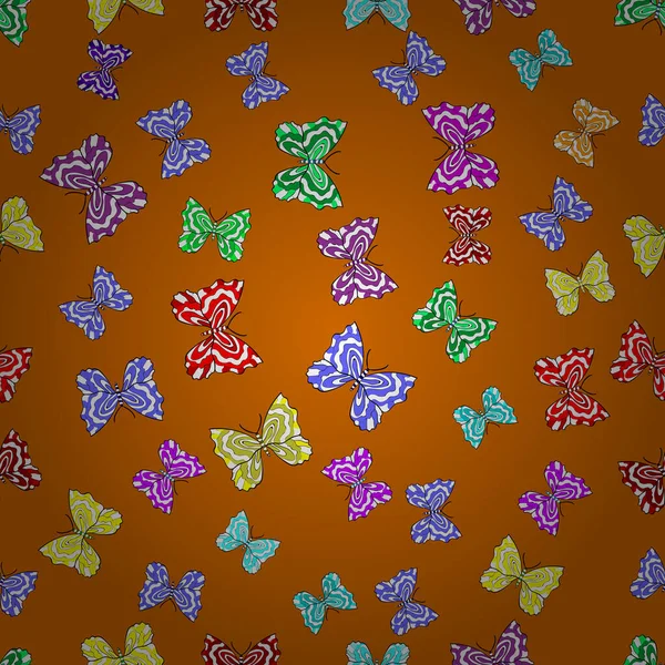 Seamless Pattern Interesting Doodles Colorfil Background Vector Illustration Butterflies — Stock Vector