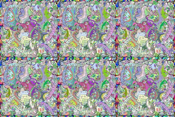 Seamless Pattern Interesting Doodles Colorfil Background Pano Raster Illustration — Stock Photo, Image