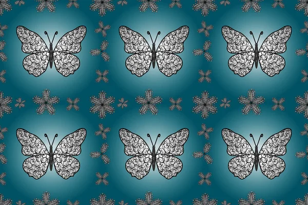 エキゾチックな蝶と刺繍トレンド花シームレスパターン 黒の背景に伝統的な民俗花の装飾服のデザイン カードのためのシンプルなかわいいパターン Print — ストック写真