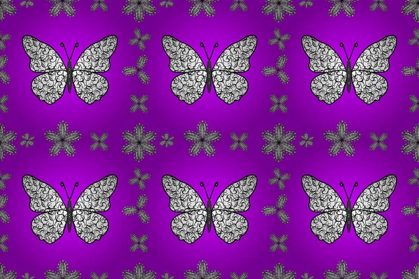 Симпатичная Пурпурная Бабочка Белый Черный Узор Декор Дизайна Одежды Seamless — стоковое фото