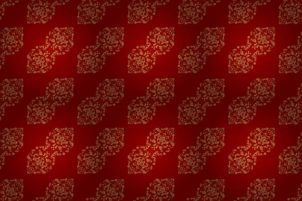 Gyllene Element Gula Röda Och Neutrala Färger Guldblommigt Sömlöst Mönster — Stockfoto