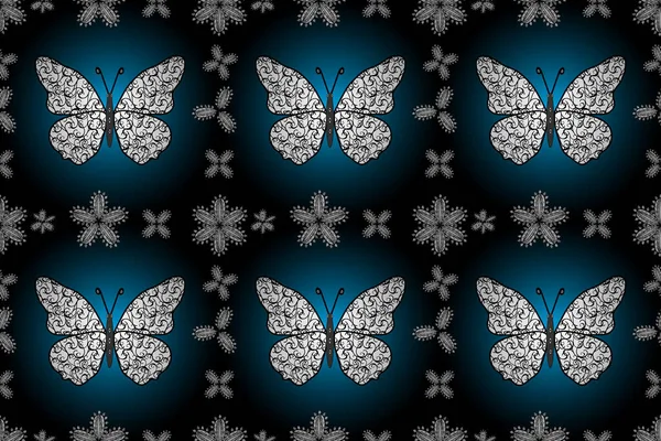Красочная Милая Бабочка Бесшовный Фон Шаблона Фотографии Синем Черном Белом — стоковое фото
