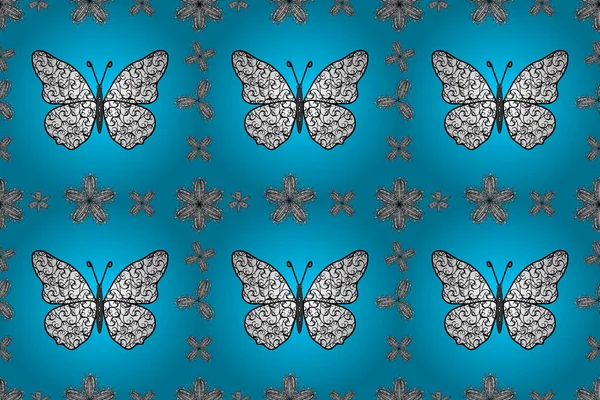 水彩画スタイルで飛ぶ蝶とシームレスなパターン 自然の美しさ 招待状の背景 イラスト — ストック写真